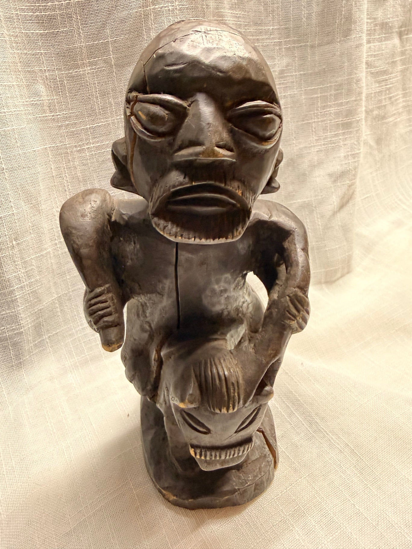Vintage Hand-Carved Wooden Tribal Rider Statue | African Style Folk Art Figure