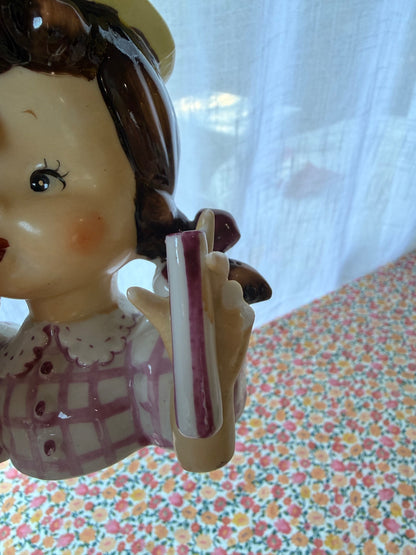 Vintage Ceramic Graduation Girl Head Vase | Mid-Century Planter Holding Diploma
