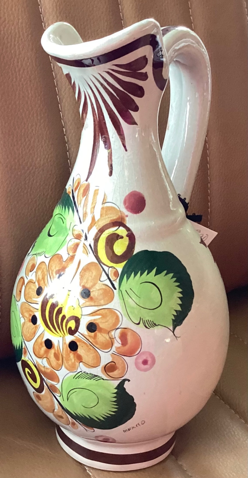 HAND PAINTED WATER PITCHER FROM MEXICO, 1980