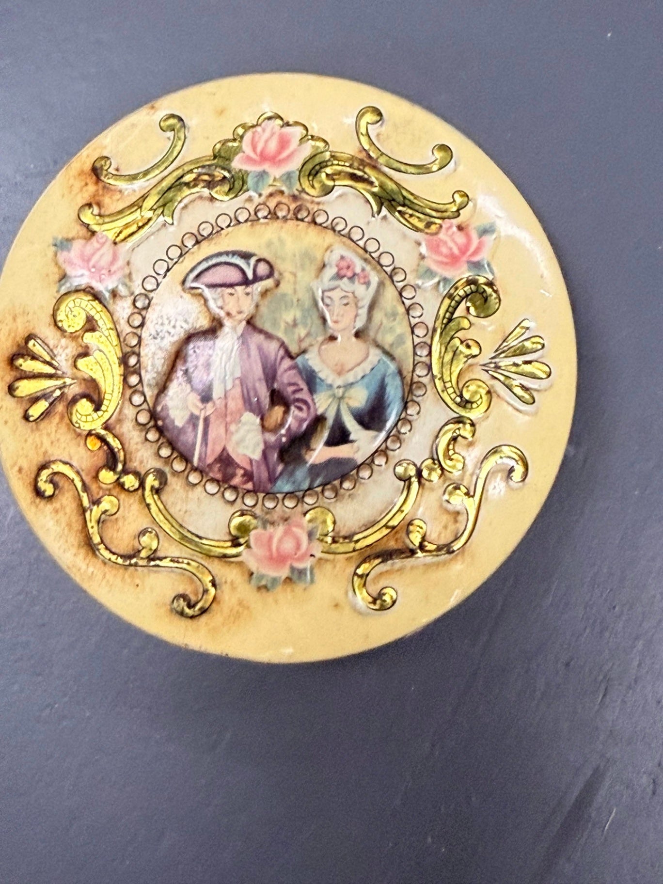 Vintage Baret Ware England Miniature Tin | Fragonard Courting Couple Trinket Box