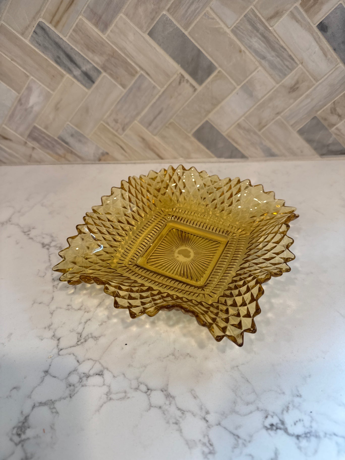 Vintage Diamond Amber Dish