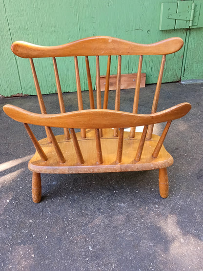 Vintage R. Veal & Son Solid Maple Magazine Rack | Mid-Century Spindle Windsor Newspaper Holder