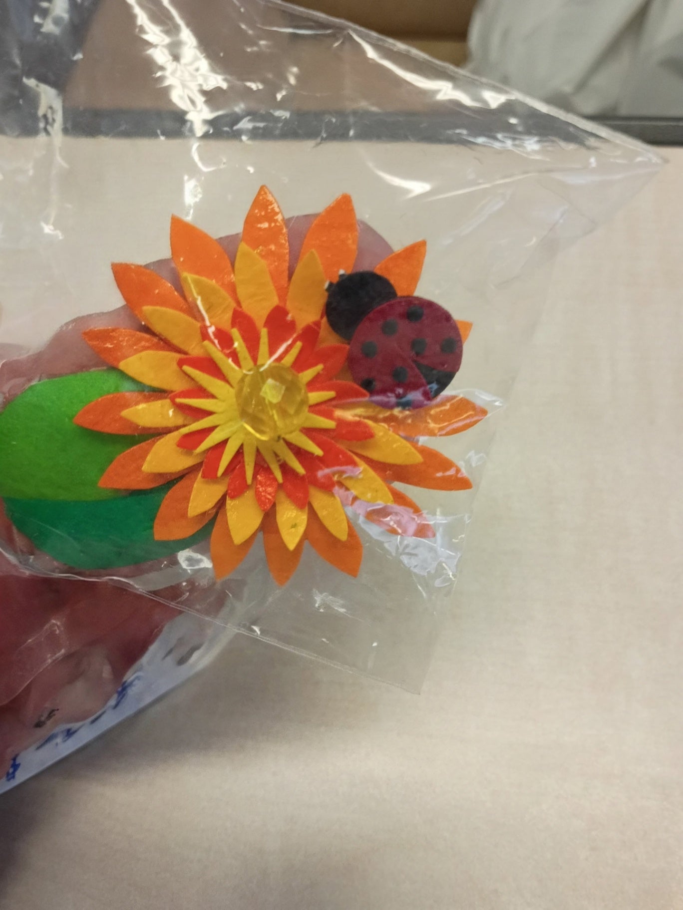 Handmade Layered Flower & Ladybug Pin | Signed Artisan Craft Brooch