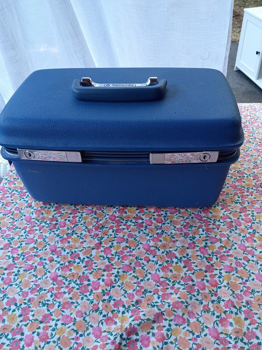 Vintage Blue Samsonite Concord Train Case / Vanity Cosmetic Luggage with Mirror