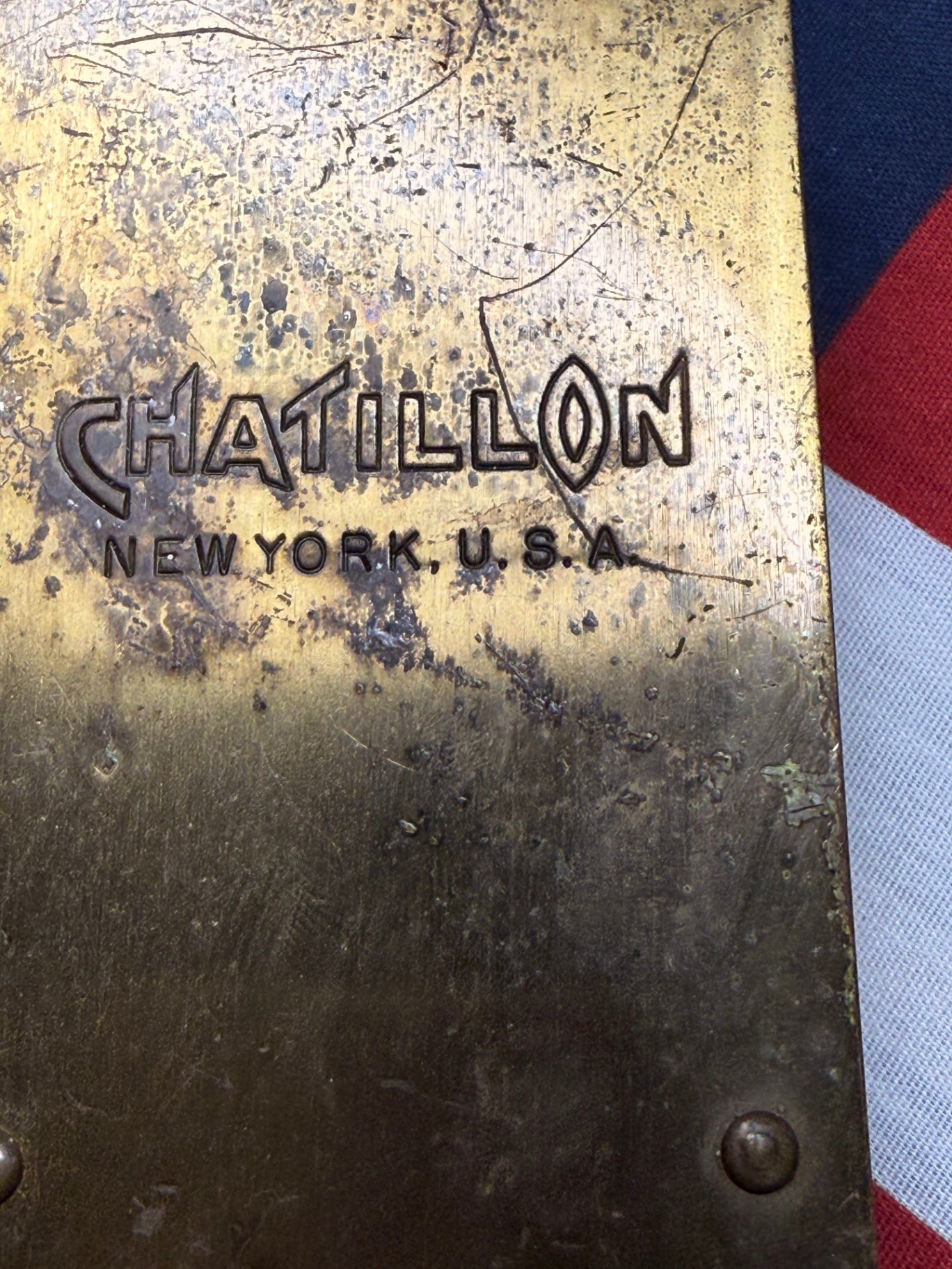 Antique Chatillon Brass Face Hanging Spring Scale | 30 Lbs New York Farm Scale