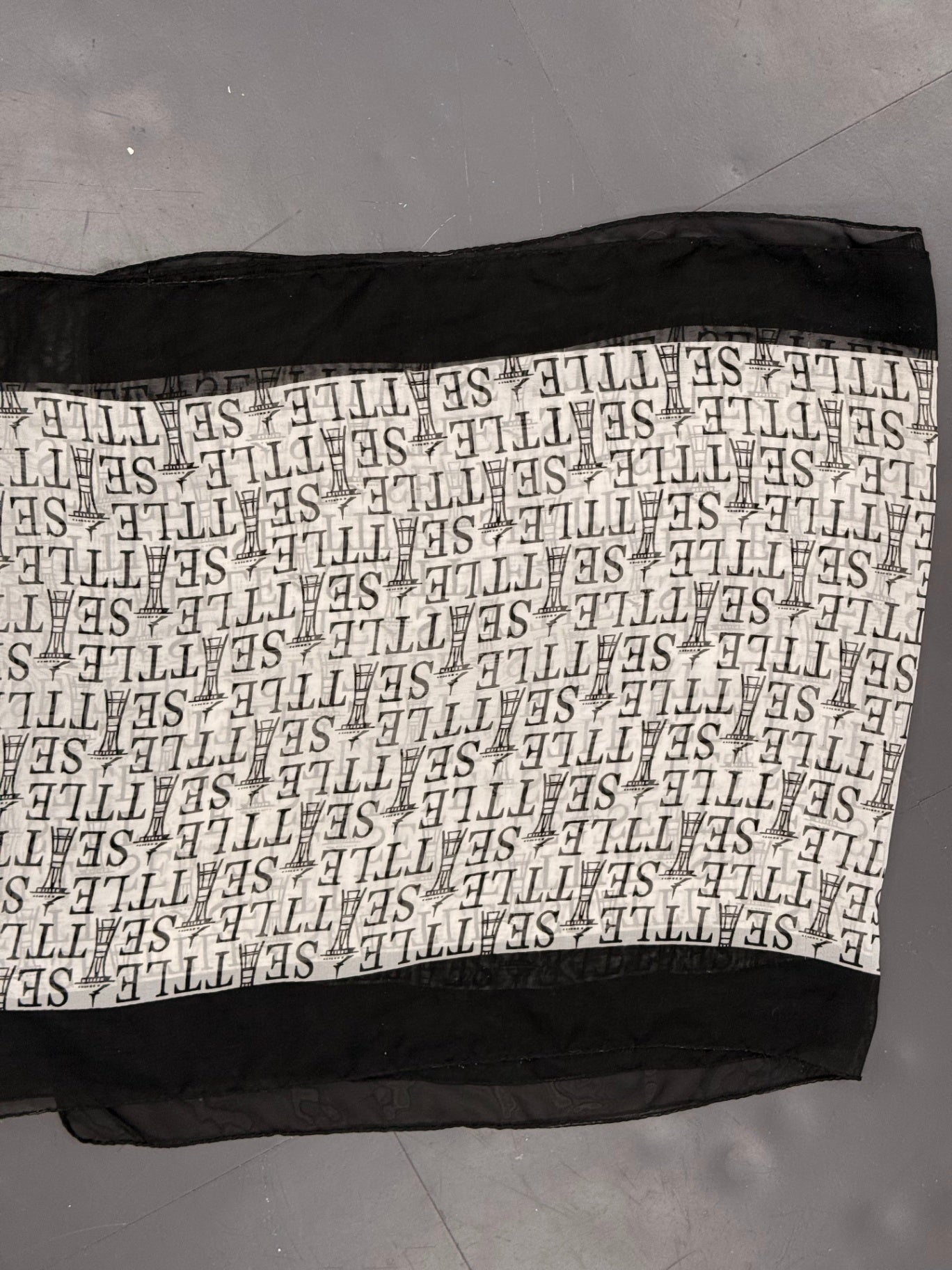 Vintage Seattle Skyline & Typography Print Scarf | Black & White Lightweight Wrap