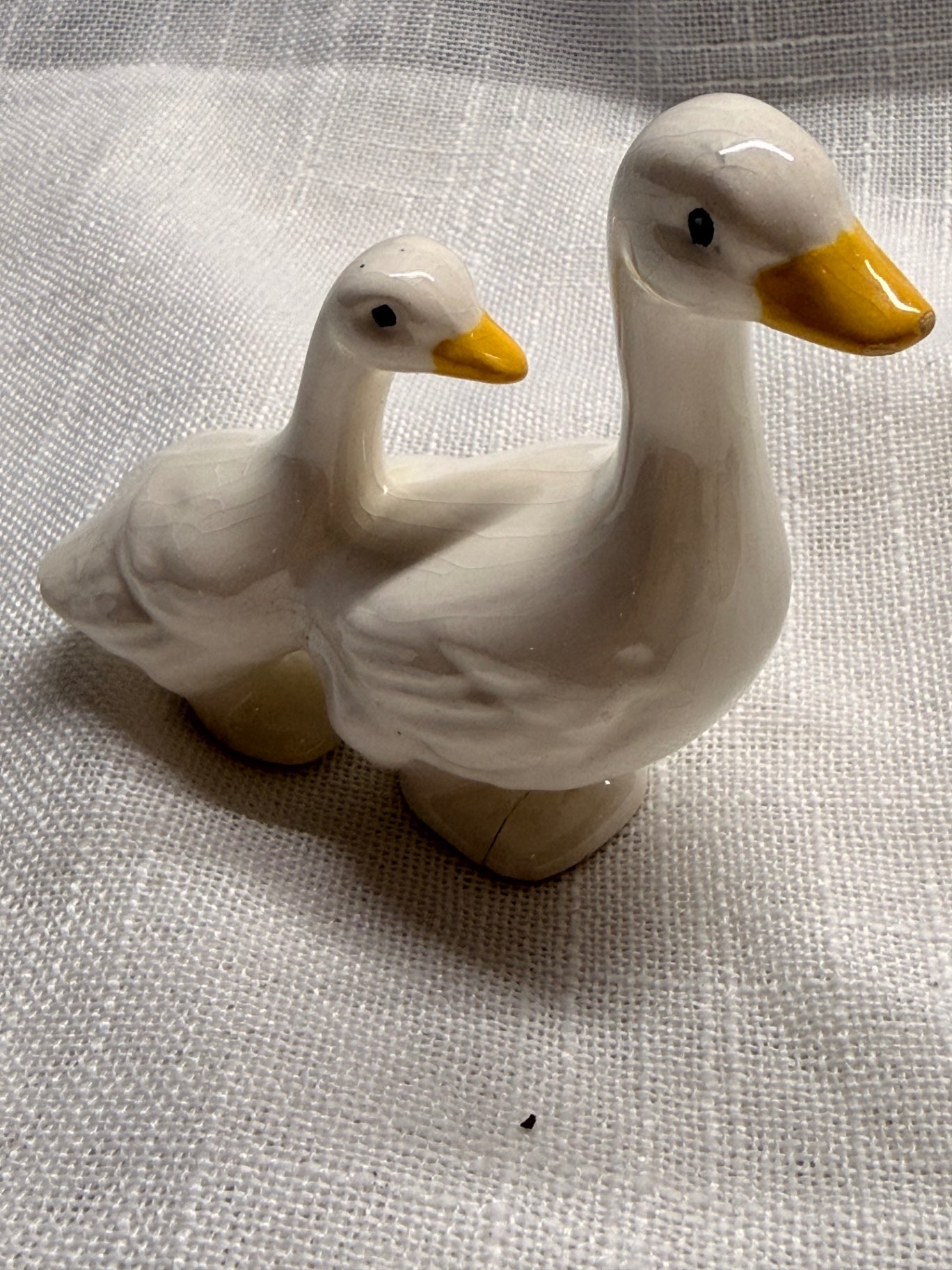 Vintage Ceramic Mother Goose & Gosling Figurine | Glossy White Duck Statue