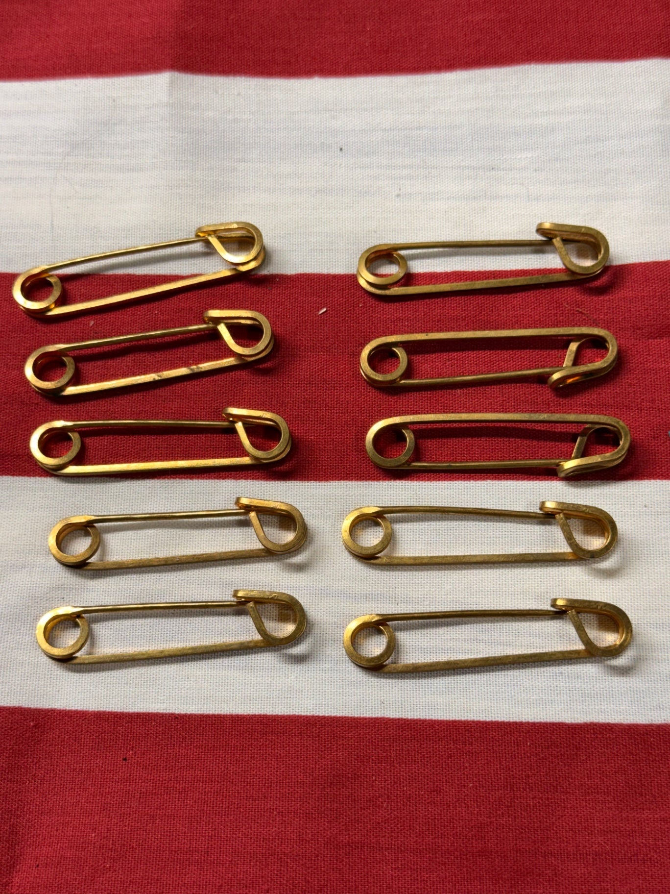 Set of 10 Vintage Brass-Tone Kilt Pins | Heavy-Duty Utility Safety Pins