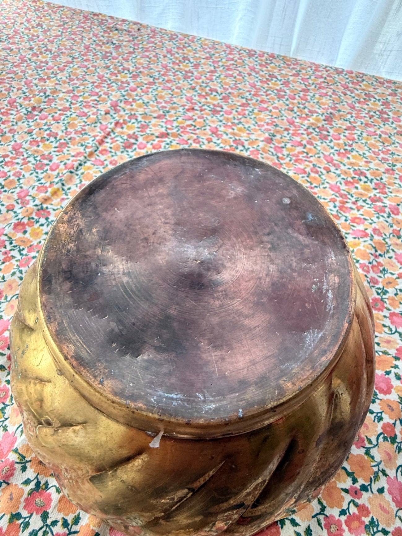 Vintage Swirl Repousse Brass Planter Bowl | Fluted Cachepot Jardiniere