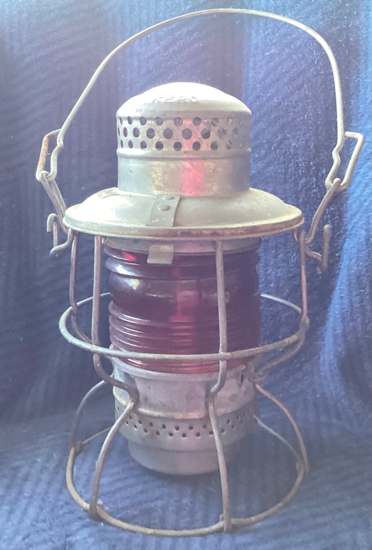 ANTIQUE RAILROAD lantern with red glass. 