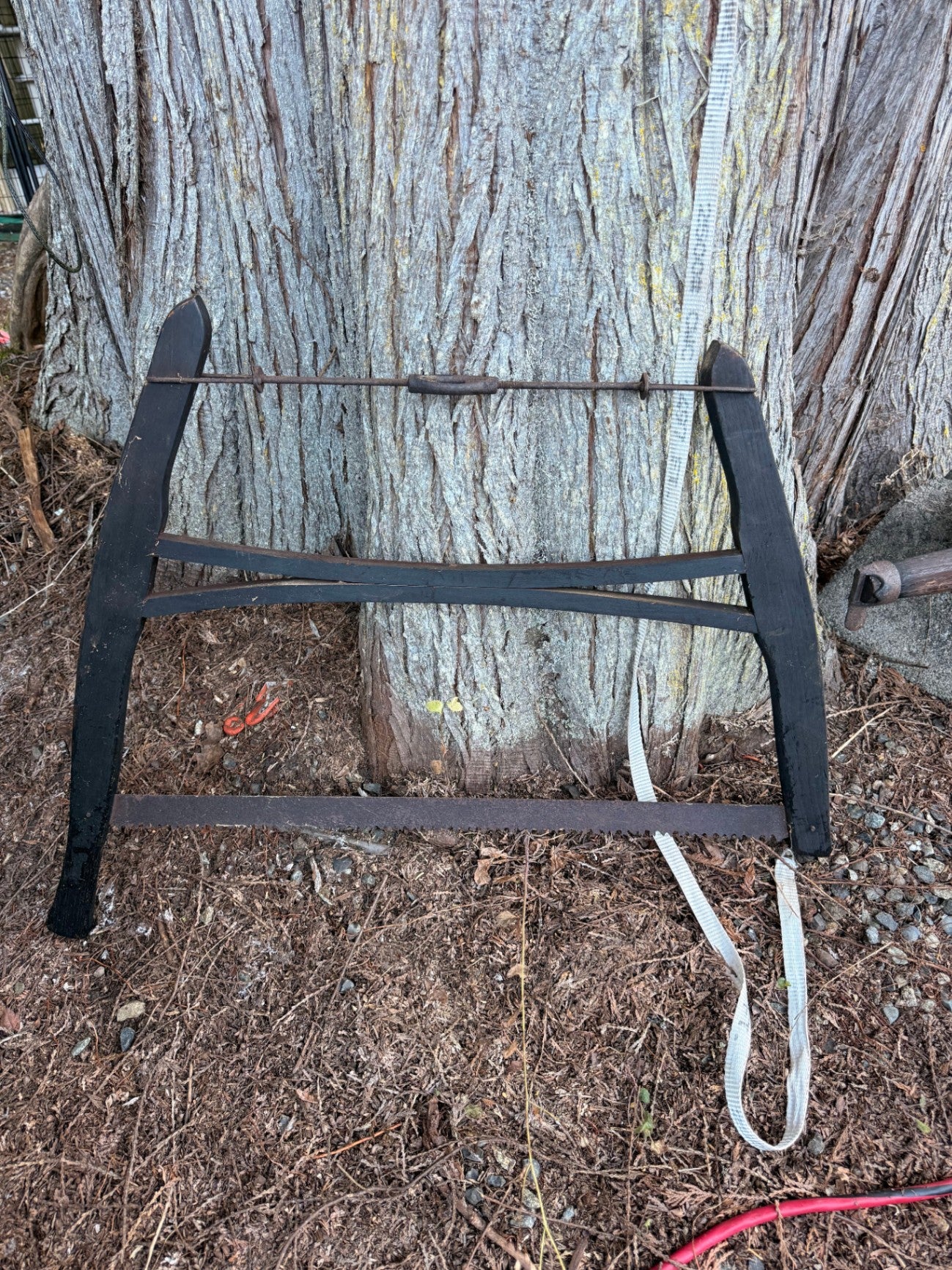 Antique Wooden Bucksaw | Primitive Log Saw with Metal Tension Rod