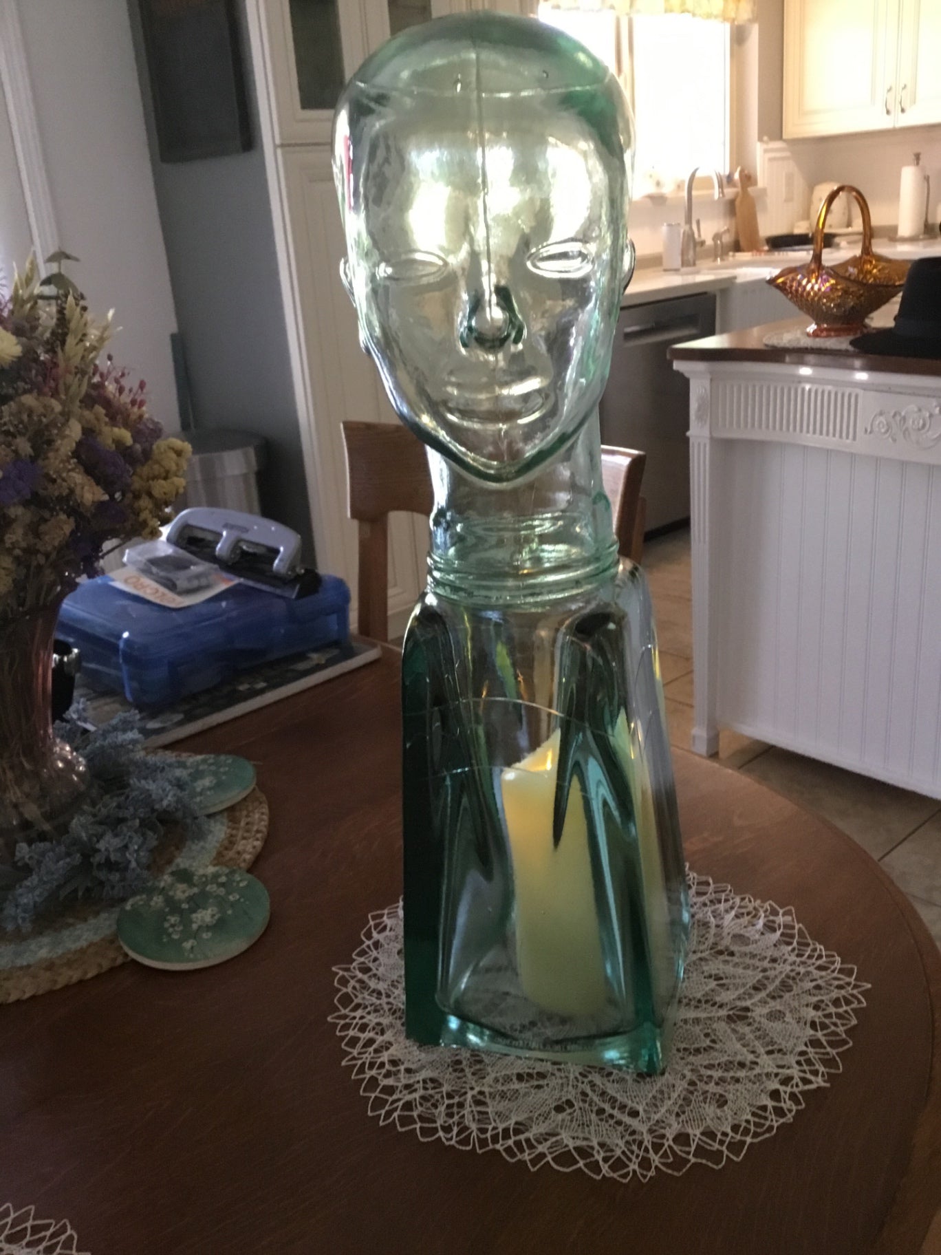 Light green glass head bust