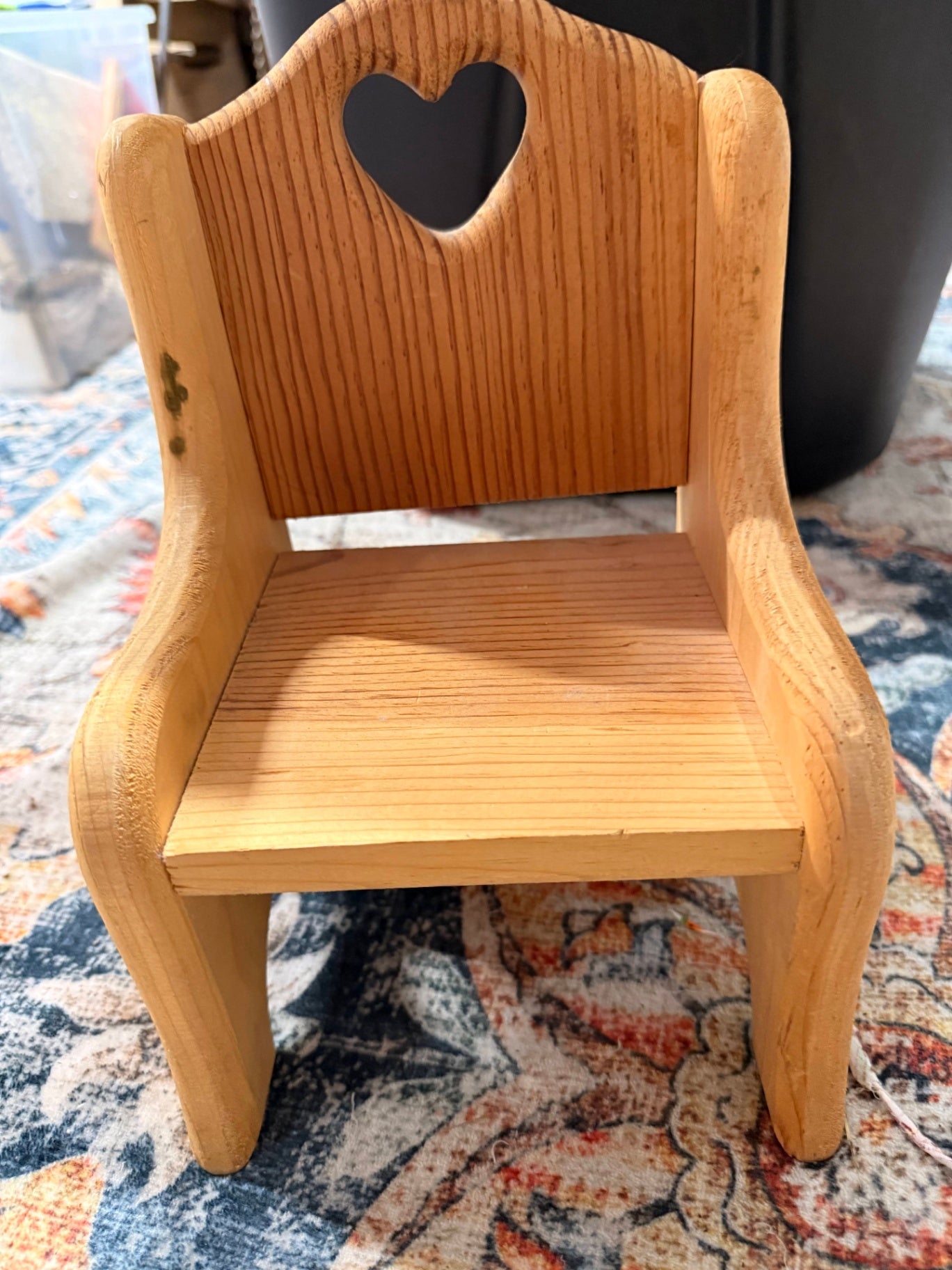 Handmade Wooden Miniature Chair w/ Heart Cutout | Rustic Country Doll Furniture