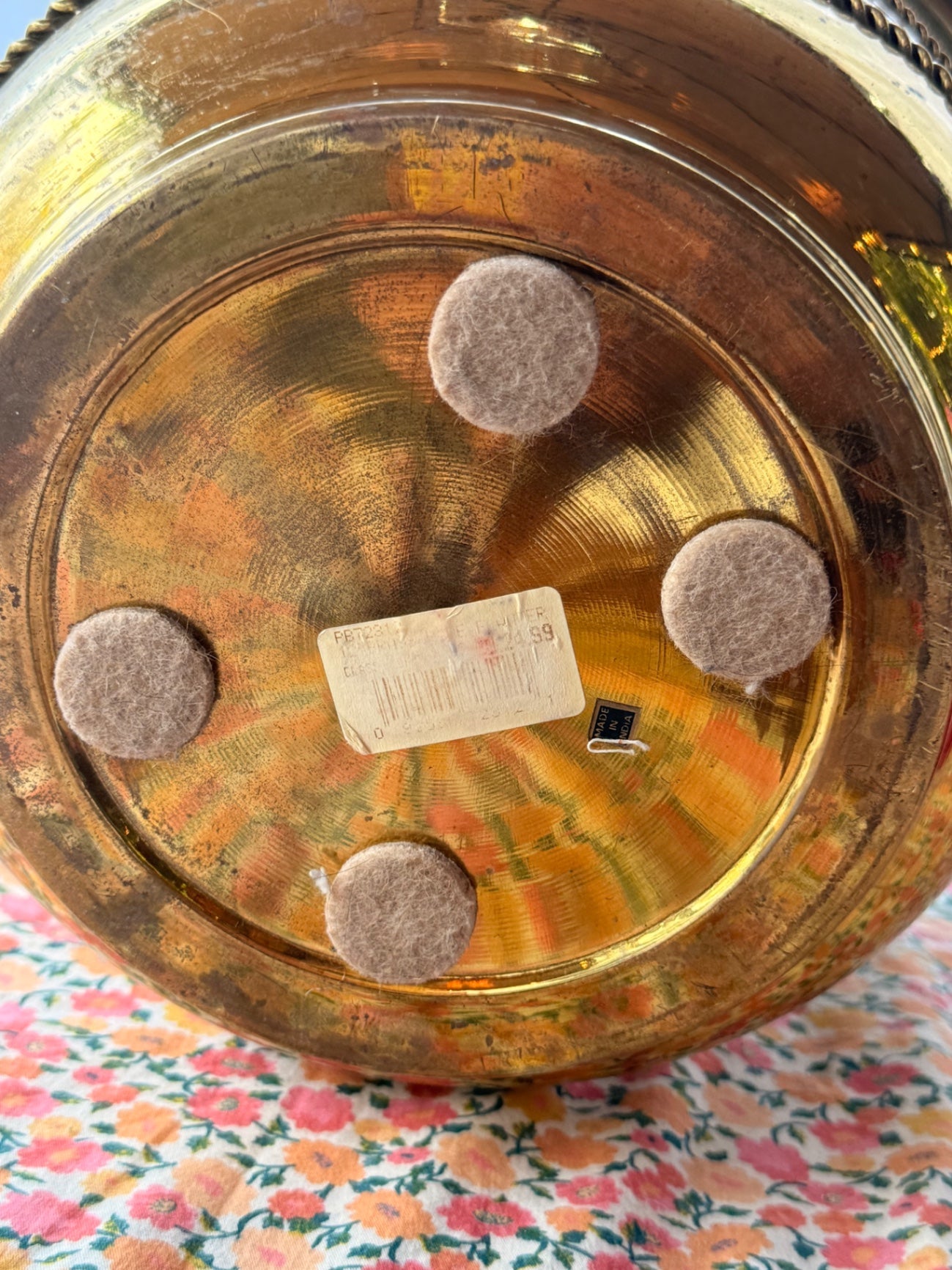 Vintage Hammered Brass Planter Bucket | Rope Trim & Tassel Accent Made in India