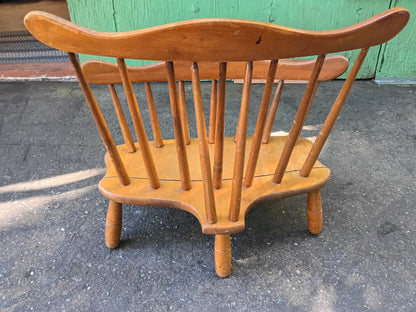 Vintage R. Veal & Son Solid Maple Magazine Rack | Mid-Century Spindle Windsor Newspaper Holder