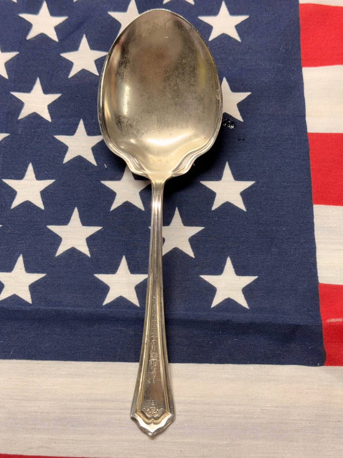 Vintage Silver-Plated Serving Spoon | Ornate Handle Pattern Flatware
