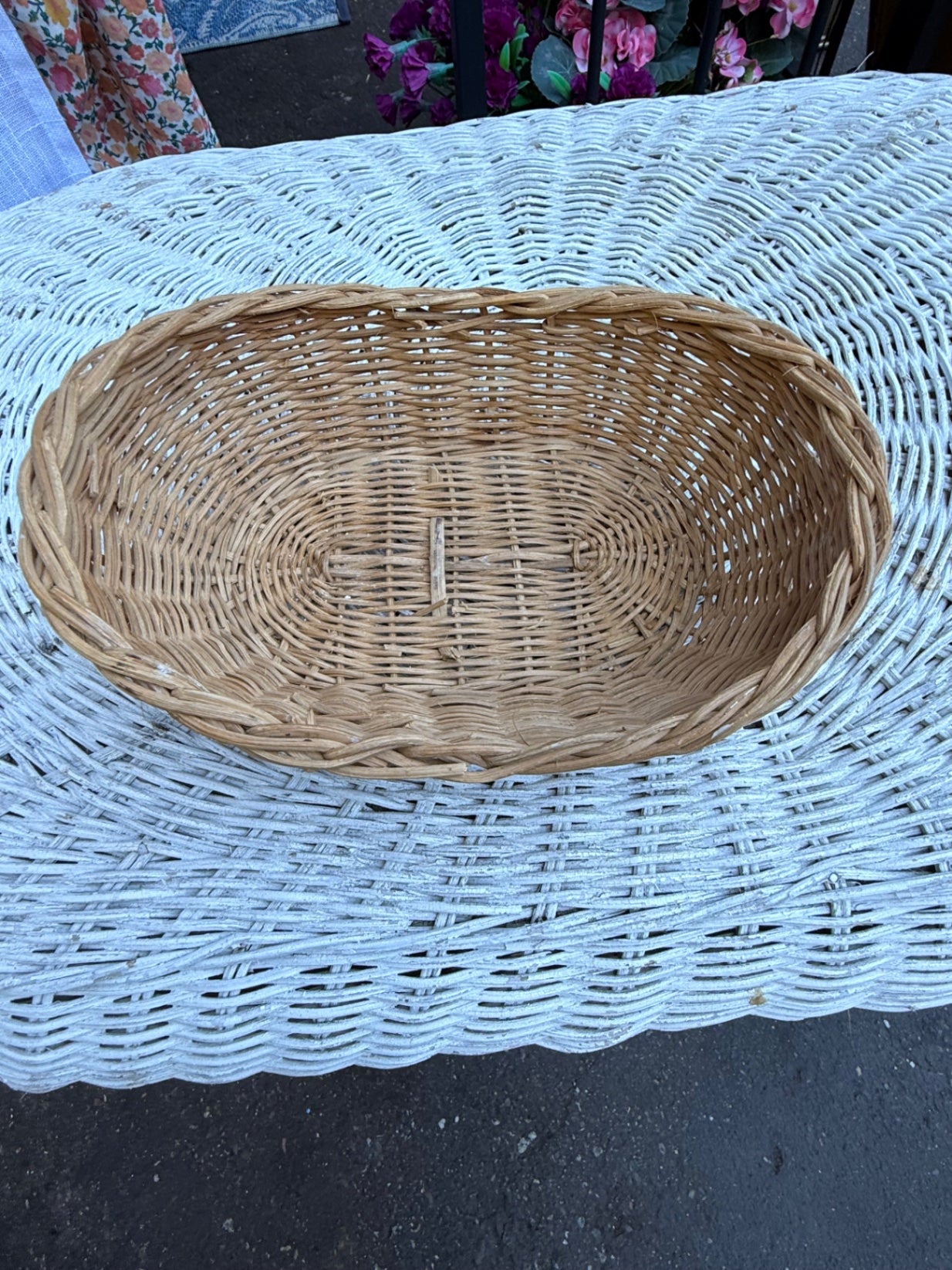 Vintage Oval Woven Wicker Basket | Rustic Rattan Bread or Fruit Bowl