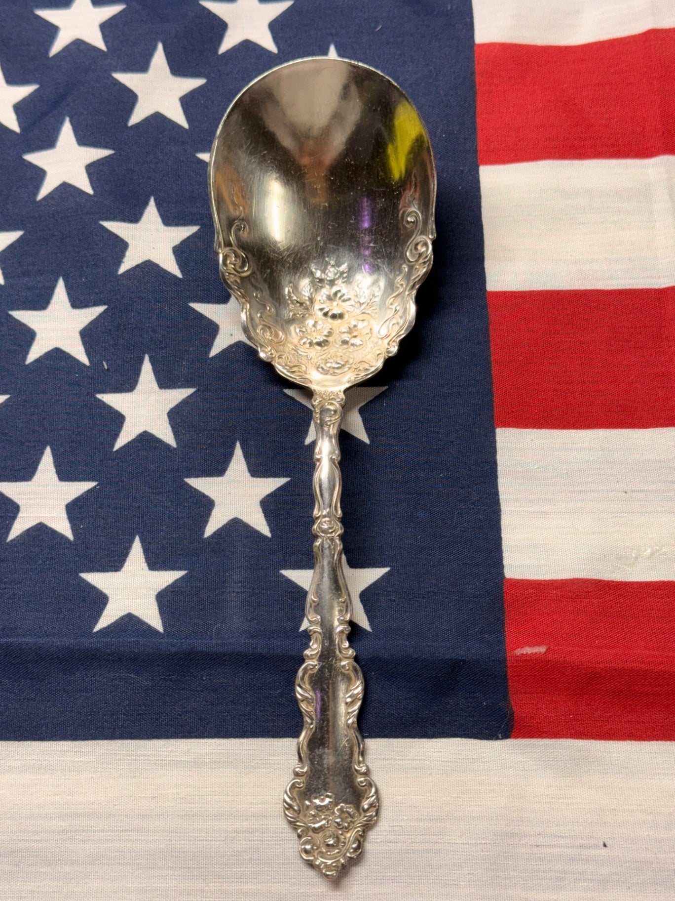 Vintage Ornate Silver-Plated Berry / Casserole Serving Spoon | Embossed Floral Bowl