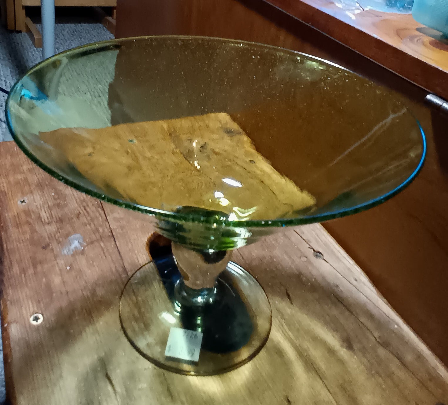 Blown Glass Green Pedestal Bowl