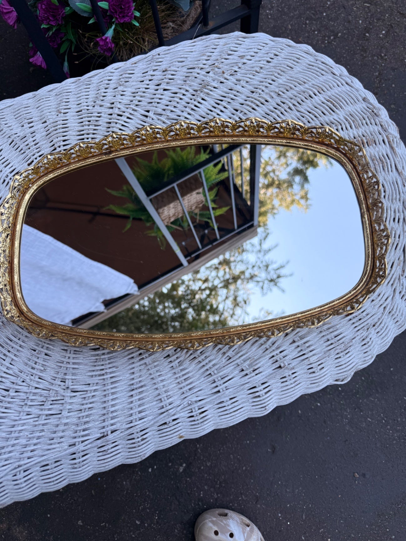 Vintage Gold Filigree Mirrored Vanity Tray | Oval Ormolu Style Perfume Display