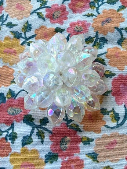 Vintage Aurora Borealis Cluster Shank Button | Iridescent Faceted Starburst Flower Button (Ligne 32)