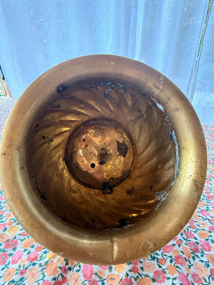 Vintage Swirl Repousse Brass Planter Bowl | Fluted Cachepot Jardiniere
