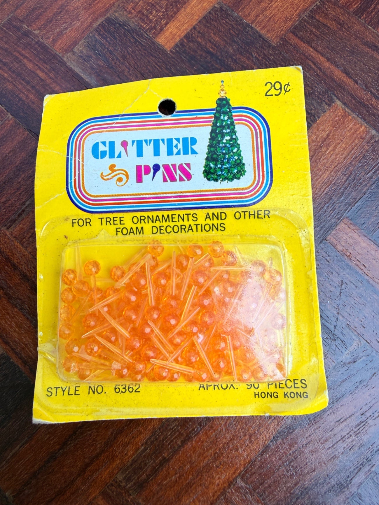 Vintage NOS Orange Glitter Pins in Original Packaging | Retro Foam Ornament Craft Supplies