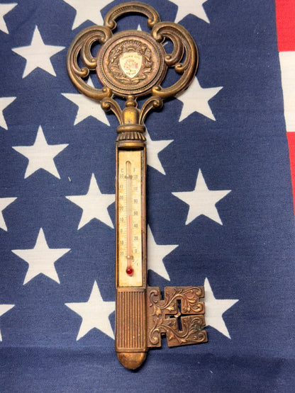 Vintage Virginia City Montana Skeleton Key Thermometer | Souvenir Wall Hanging