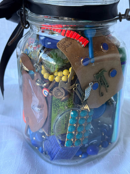 Vintage I Spy Memory Jar | Assemblage Art Curio Jar Filled with Mixed Trinkets & Treasures