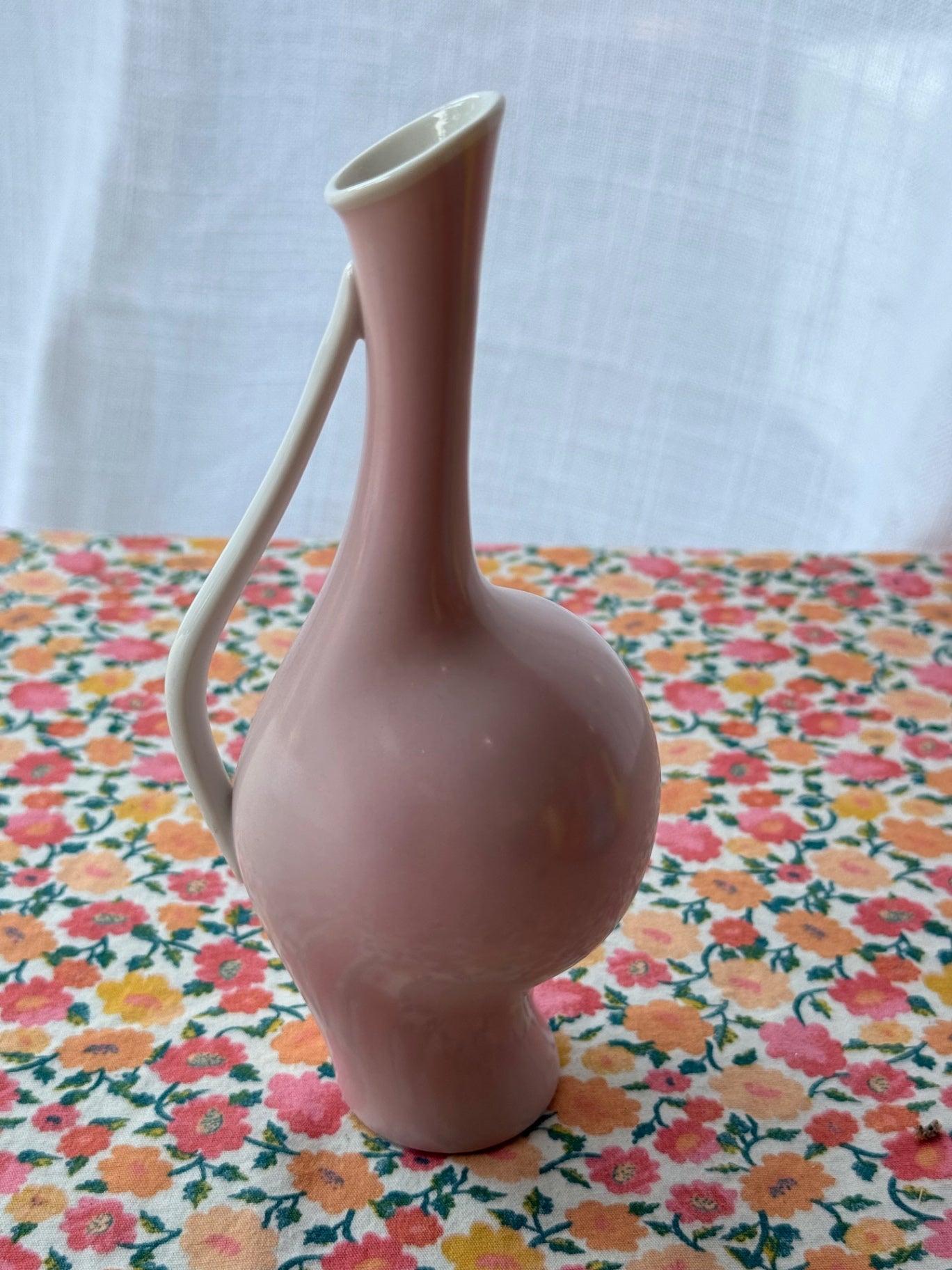 Vintage Mid-Century Pink Asymmetrical Art Vase | Modernist Side-Loop Handle Vase
