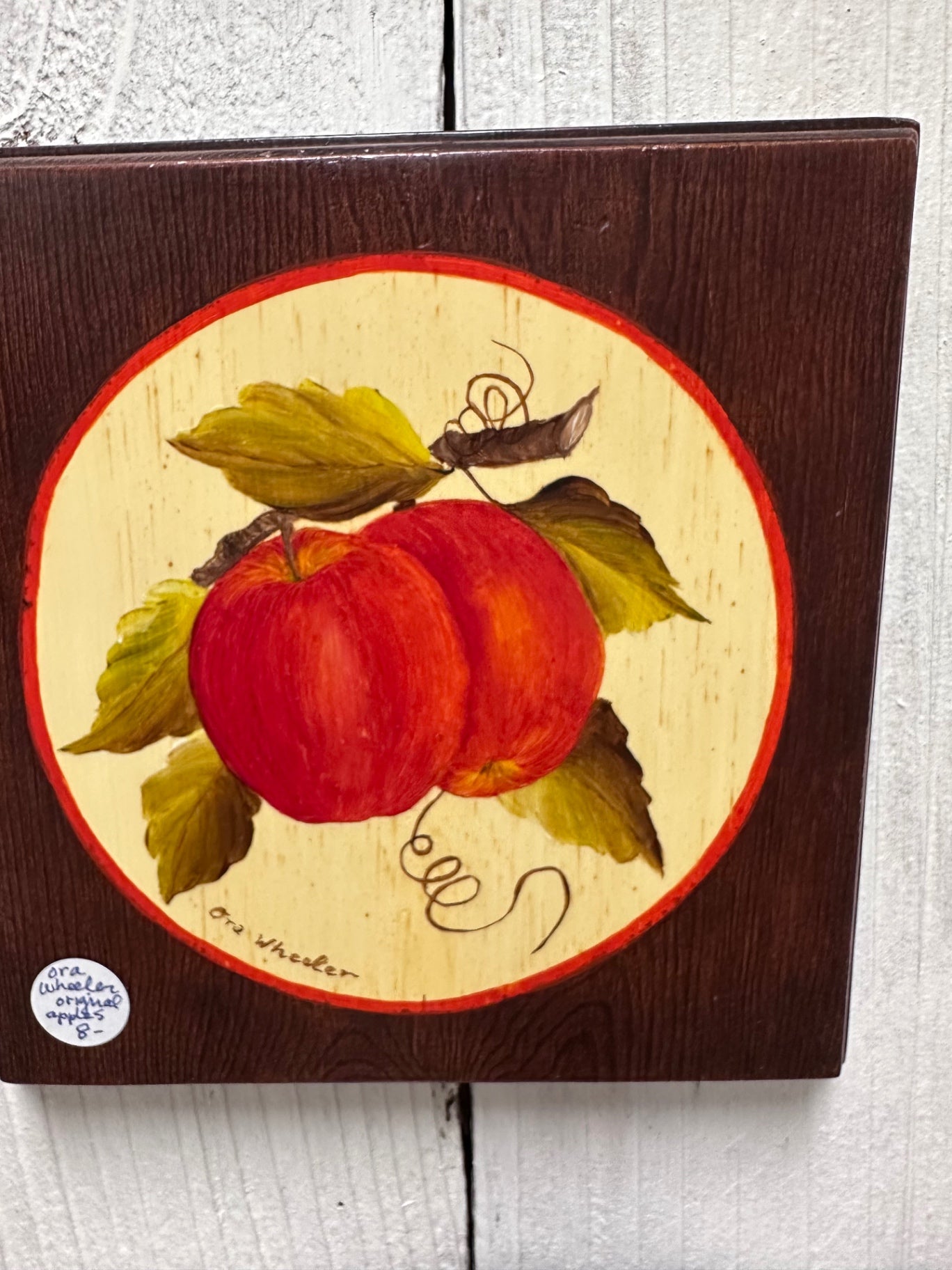 Variety of hand painted fruit on wood, signed by artist