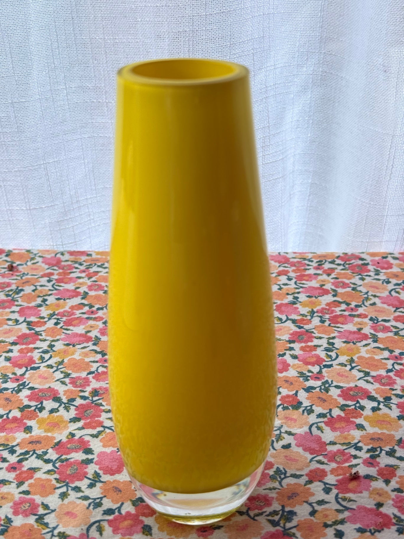 Tall Vintage Sunshine Yellow Art Glass Cylinder Vase | Modernist Sunny Yellow Decor