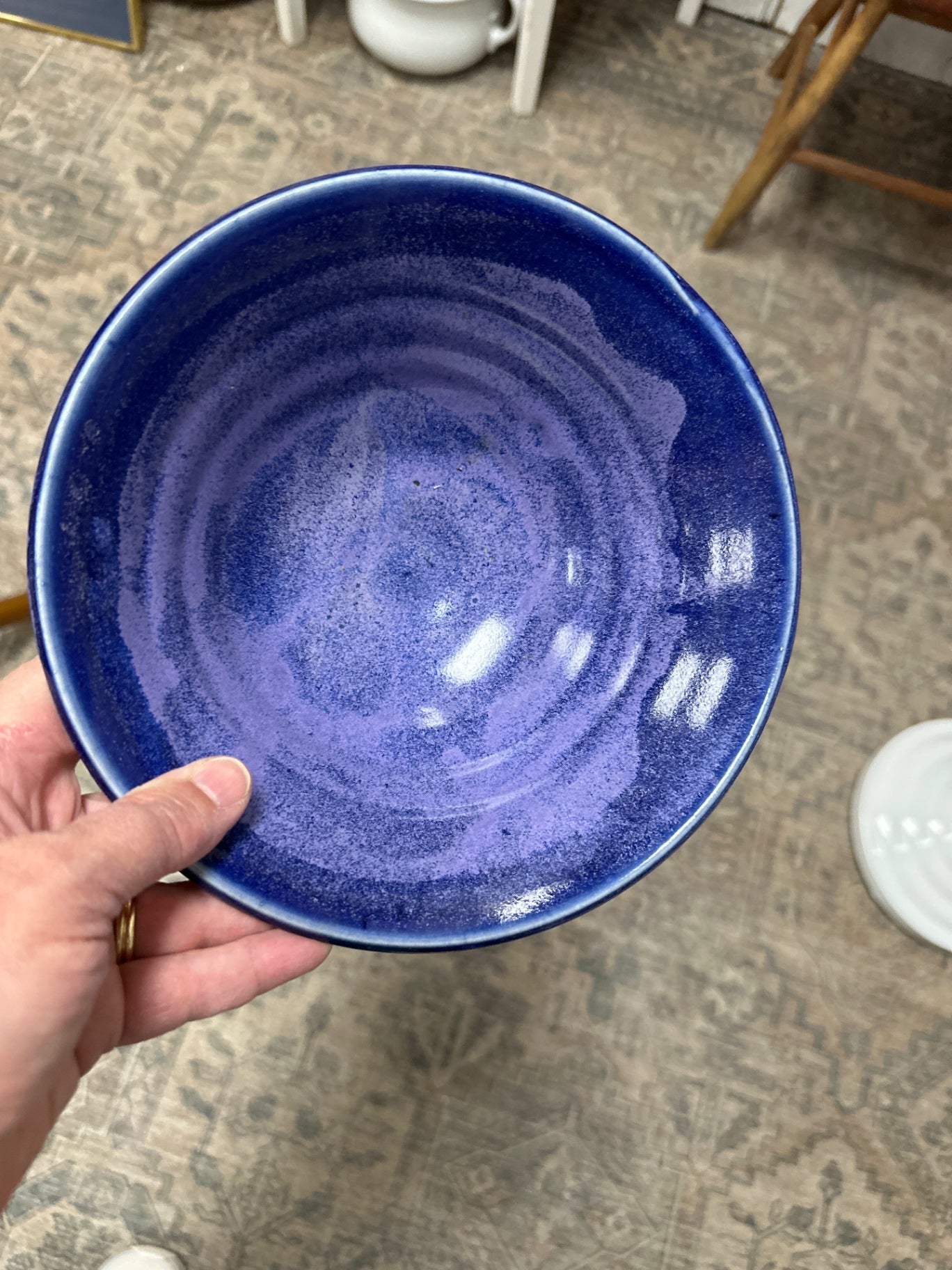 Hand thrown pottery bowl, blue, and purple