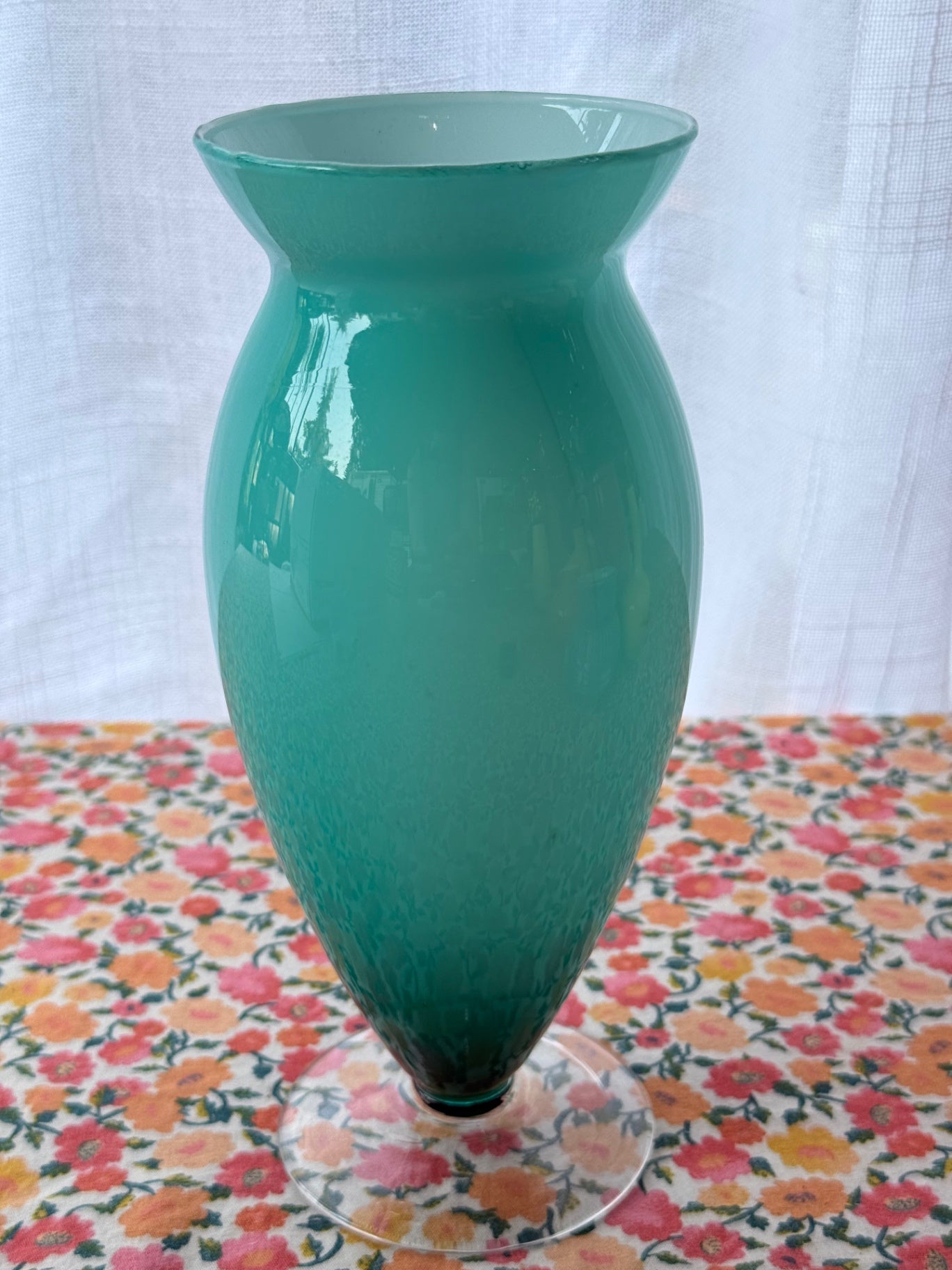 Vintage Seafoam Green Pedestal Art Glass Vase | Mid-Century Flared Footed Vase
