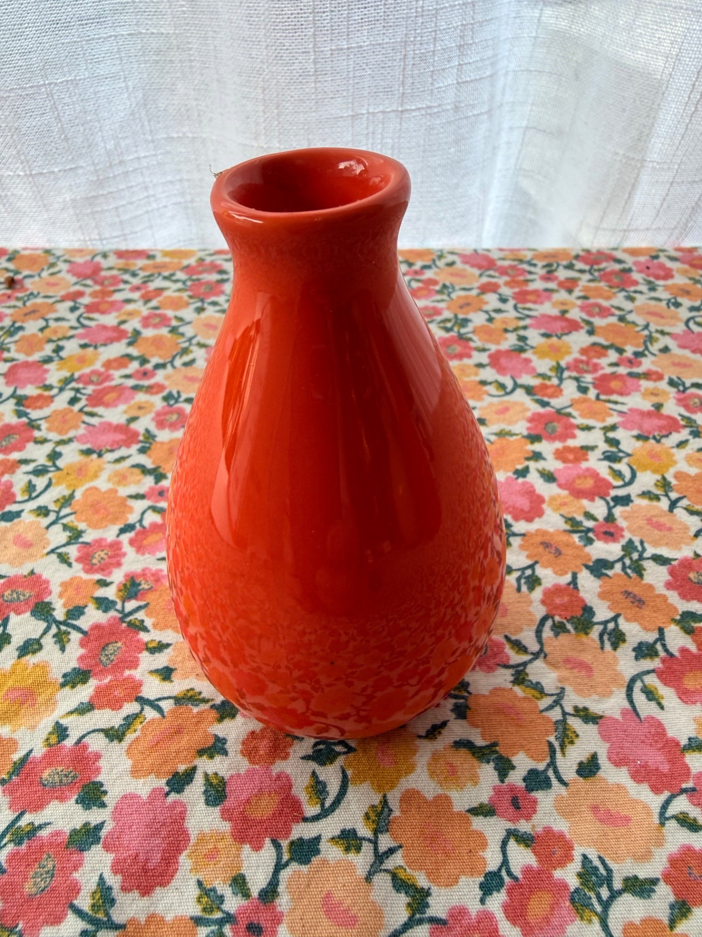 Vintage Glossy Terracotta Red Bud Vase | Mid-Century Modern Small Bottle Vase