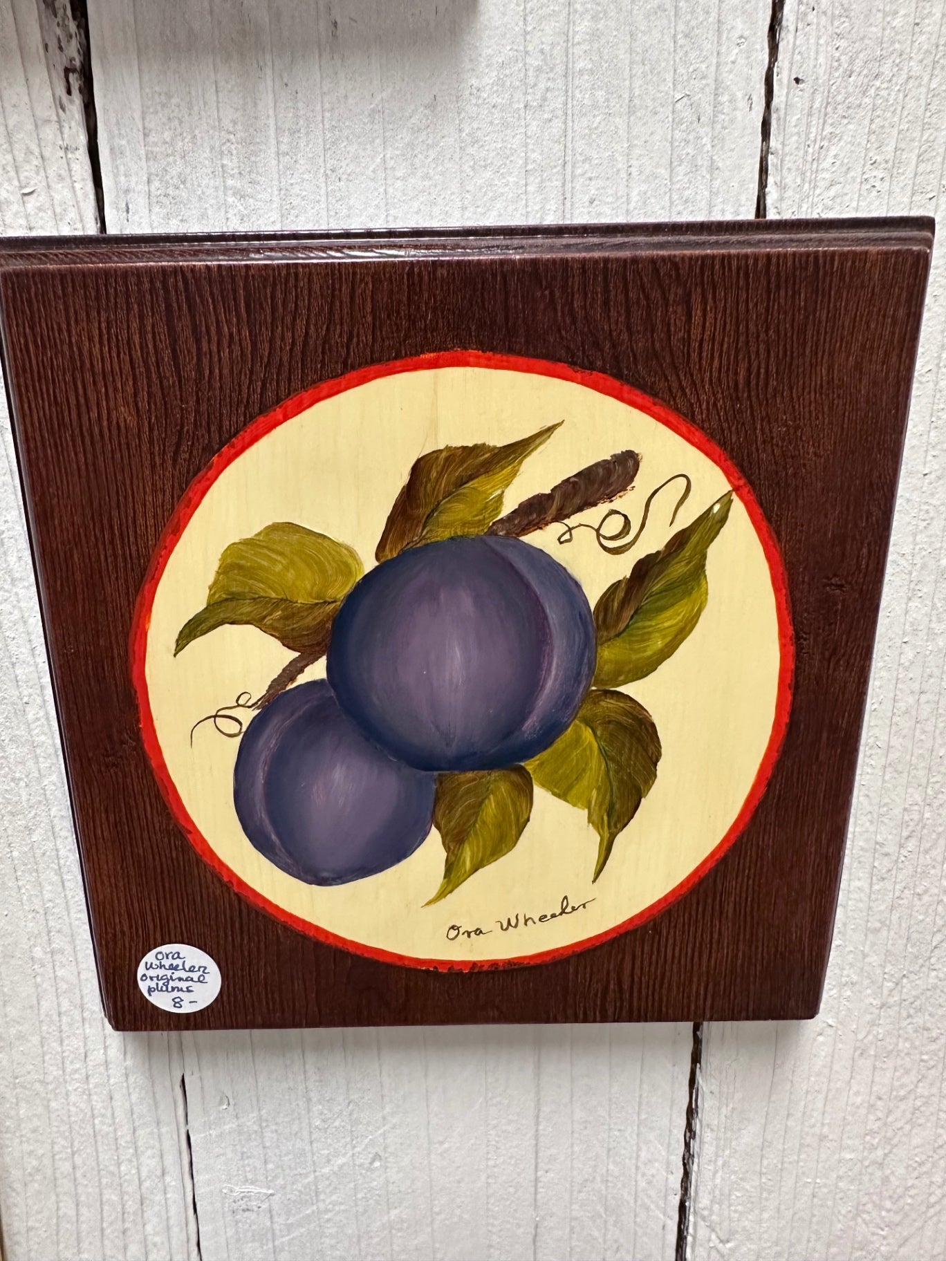 Variety of hand painted fruit on wood, signed by artist
