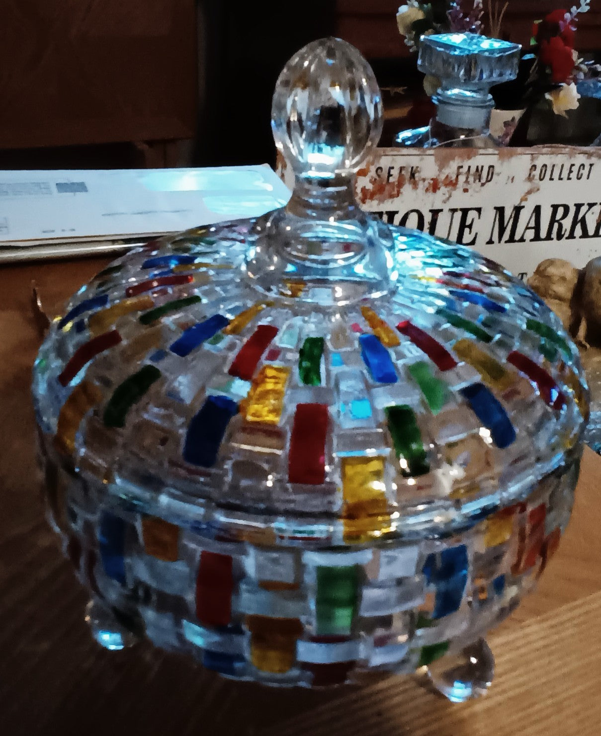 Colorful Footed Bowl w/Lid