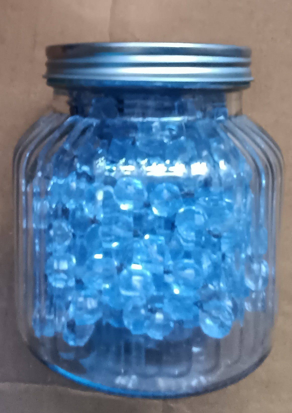 Jar of Blue Glass Bead Strands
