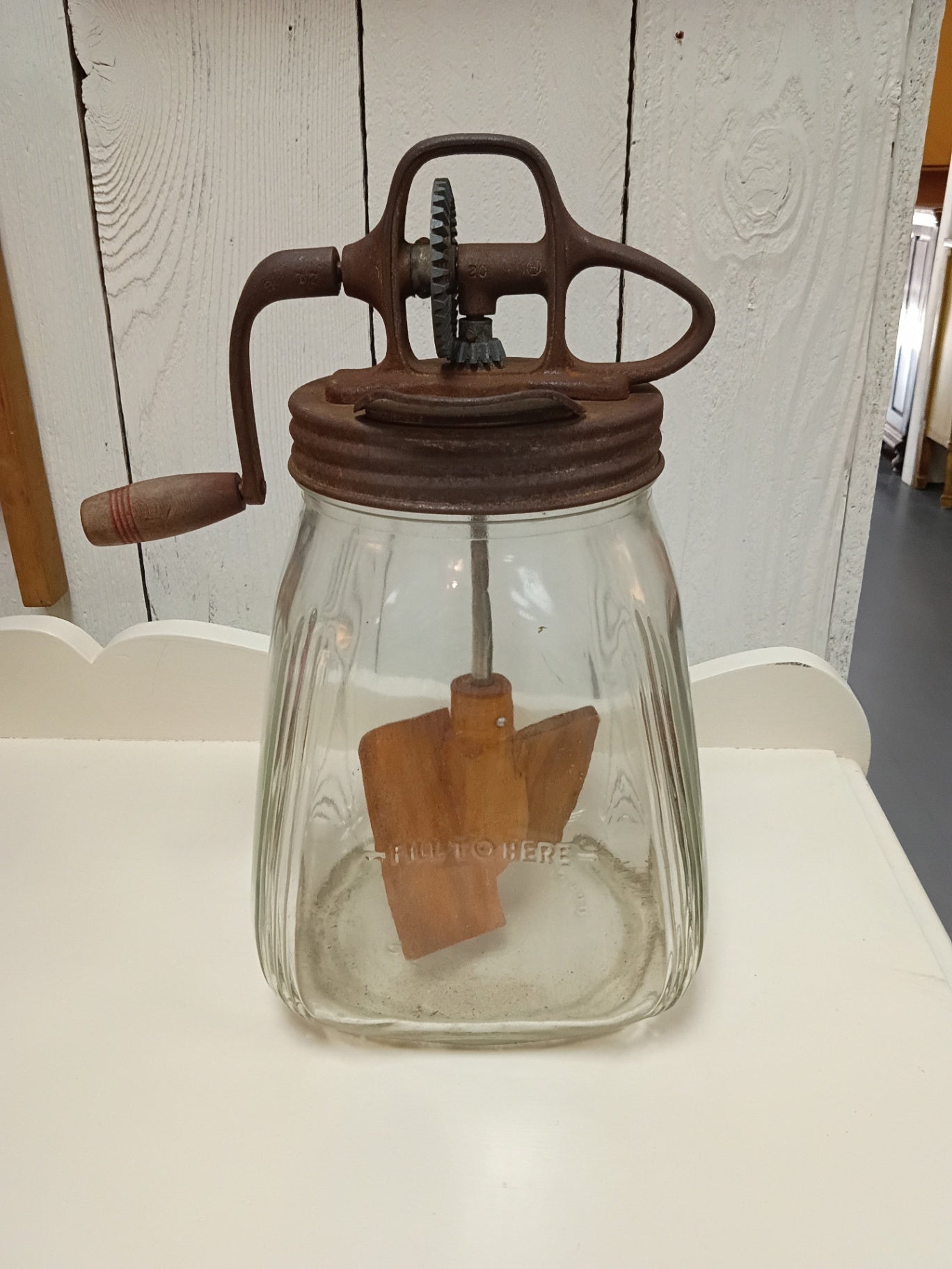 Antique Standard Churn Co. (SCC) Glass Butter Churn | Farmhouse Hand-Crank Primitive