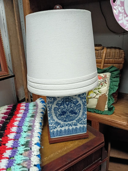 Lauren Ralph Lauren Blue & White Chinoiserie Table Lamp | Double Koi Fish Ceramic Square Base