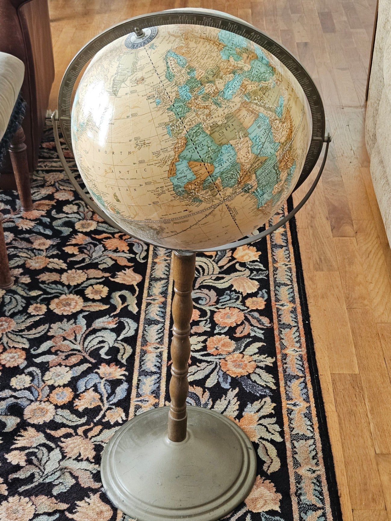 Vint Crams Imperial worid globe on tall wood stsnd