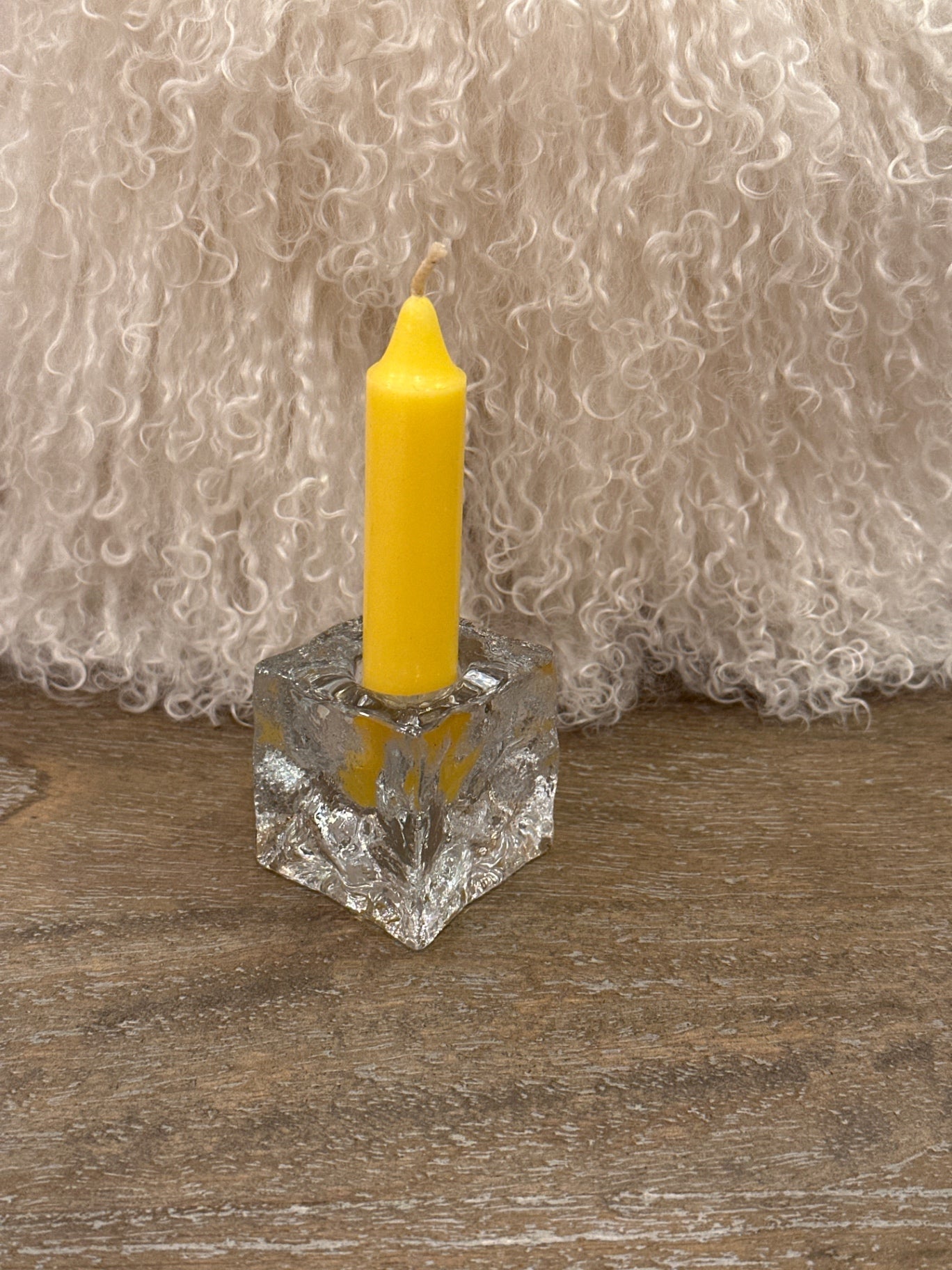 Single Clear glass ice cube candle stick 