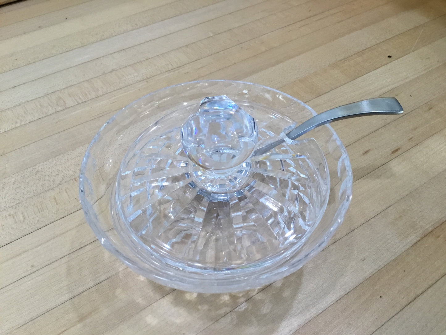 Lead crystal condiment jar with lid & spoon