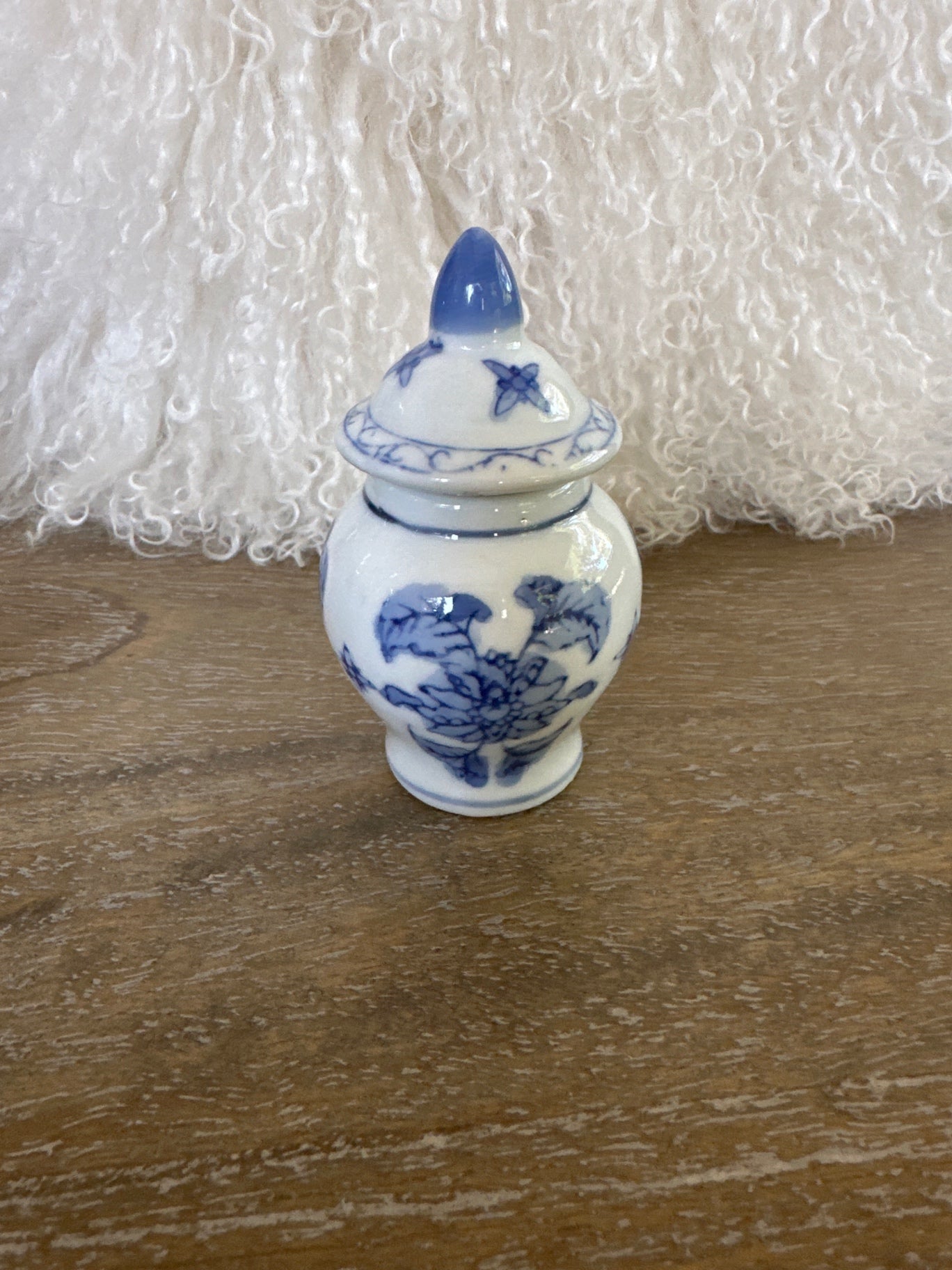 Tiny blue and white porcelain ginger jar