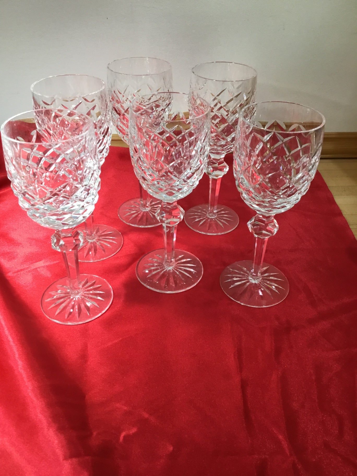 6) vintage, WATERFORD crystal Powerscourt patten wine glasses