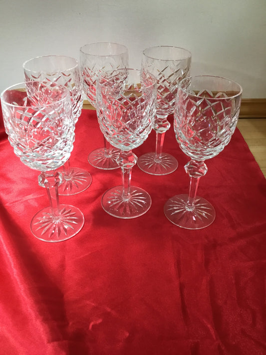 6) vintage, WATERFORD crystal Powerscourt patten wine glasses
