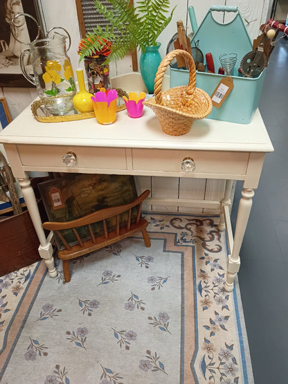 Shabby Chic Painted Cream Writing Desk | Cottagecore Vanity Table with Glass Knobs