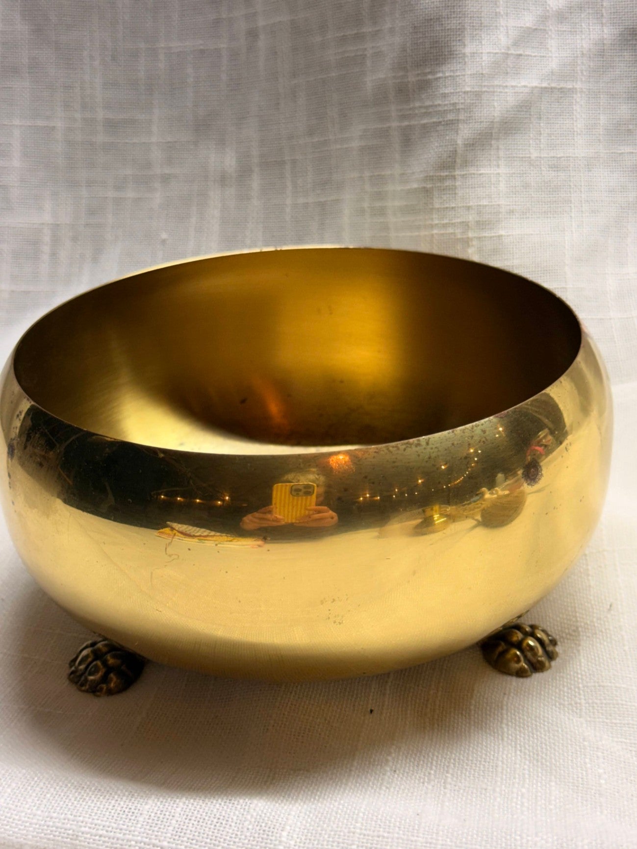 Vintage Brass Footed Planter Bowl | Round Cachepot Centerpiece with Lion Paw Feet