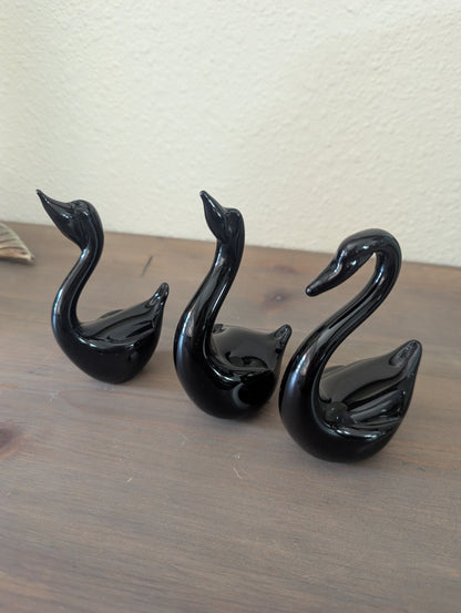 Vtg. Murano Family of Black Swans