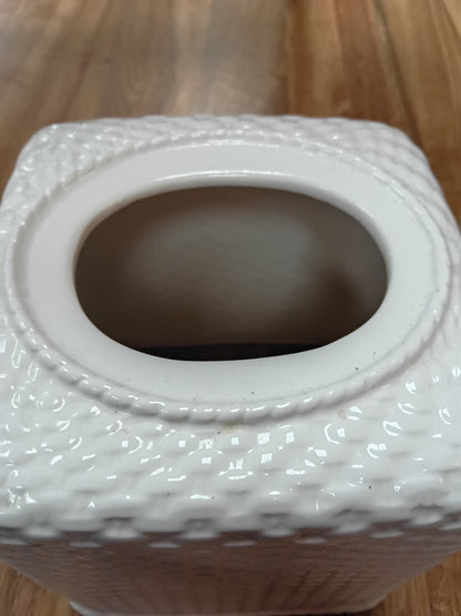 Liz Claiborne "Liz at Home" White Ceramic Tissue Box Cover | Tisket A Tasket Basketweave Pattern